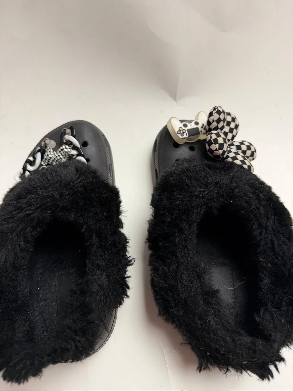 CROCS Black Faux-Fur Lined Platform Sandals with Charms
